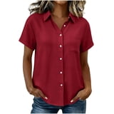 Diufon Womens Button Down Shirts Rolled Short Sleeve Collared Casual ...