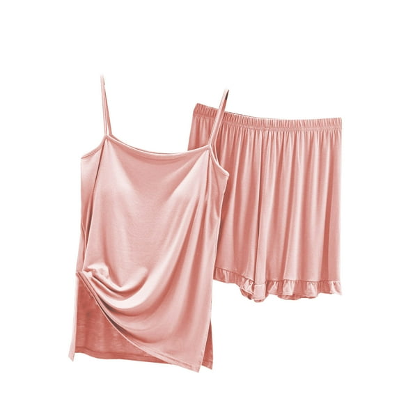 Diufon Womens Cami Pjs Sets Square Neck Sleeveless Tops Elastic Waist Shorts Sleepwear Sets