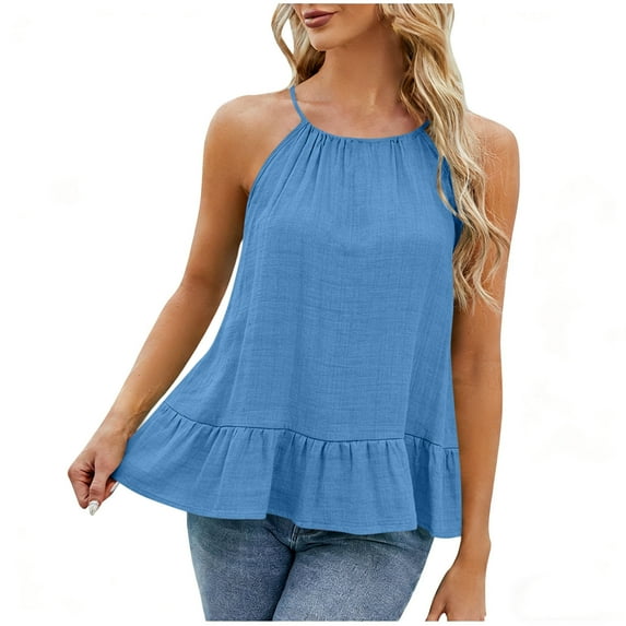 Diufon Womens Camisole Summer Sleeveless Cotton Linen Ruffle Hem Tops Spring Lightweight Loose Tank Tops