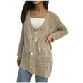 thumbnail image 1 of Diufon Womens Cardigans Solid Color Holloe-Out Coats V Neck Button Long Sleeve Sweaters, 1 of 4