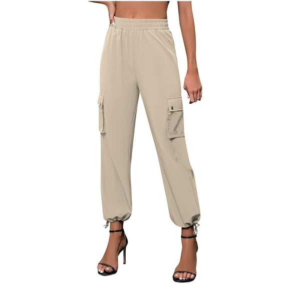 Diufon Womens Cargo Pants Casual Cinch Bottom Pants Elastic High Waist Pants with Pockets