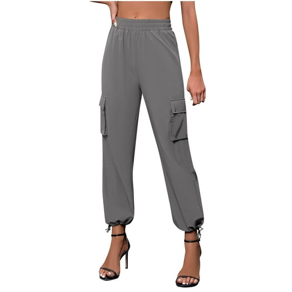Diufon Womens Cargo Pants Casual Cinch Bottom Pants Elastic High Waist Pants with Pockets