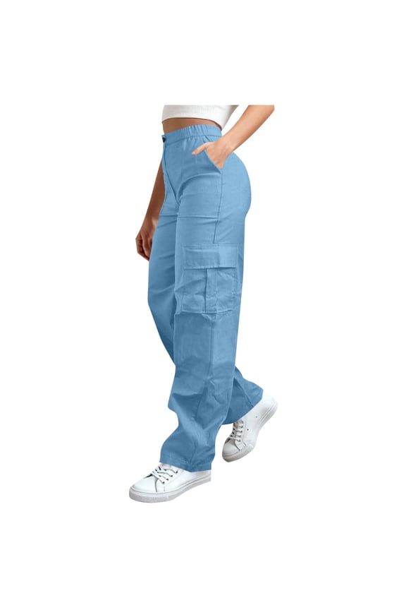 Womens Cargo Pants Elastic High Waisted Straight Leg Hiking Pants Athletic Trousers with Multi-Pockets