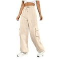 thumbnail image 1 of Diufon Womens Cargo Pants Solid Color Lounge Pants Elastic High Waist Pants with Pockets, 1 of 7