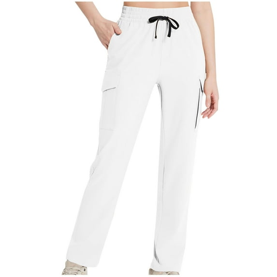 Diufon Womens Cargo Pants Solid Color Straight Pants High Waist Drawstring Lounge Pants with Pockets
