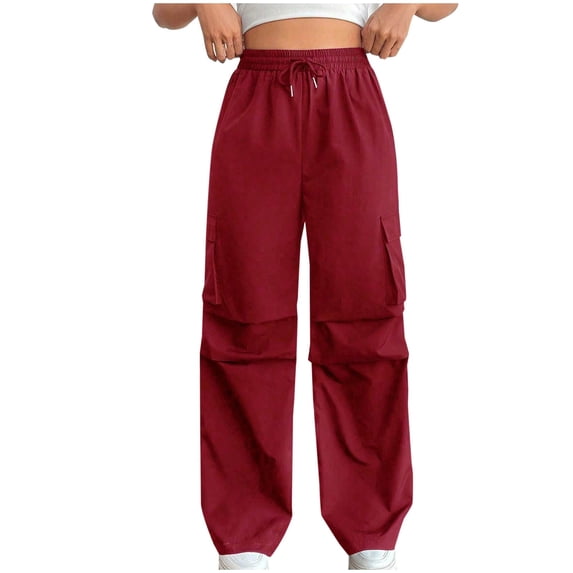 Diufon Womens Cargo Pants Solid Color Sweatpants Elastic Waist Drawstring Pants with Pockets