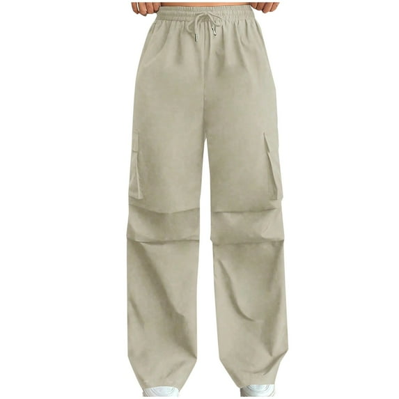 Diufon Womens Cargo Pants Solid Color Sweatpants Elastic Waist Drawstring Pants with Pockets