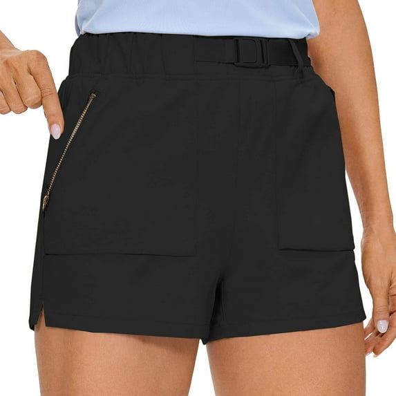 Diufon Womens Cargo Shorts Solid Color Outdoor Shorts Elastic High Waist Shorts with Zipper Pockets