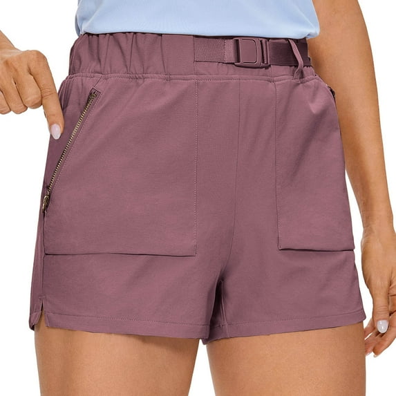 Diufon Womens Cargo Shorts Solid Color Outdoor Shorts Elastic High Waist Shorts with Zipper Pockets