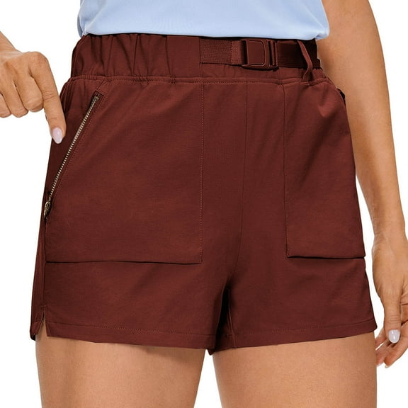 Diufon Womens Cargo Shorts Solid Color Outdoor Shorts Elastic High Waist Shorts with Zipper Pockets