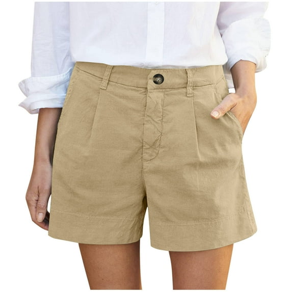 Diufon Womens Cargo Shorts for Women Solid Color Pleated Shorts High Waist Button Shorts with Pockets