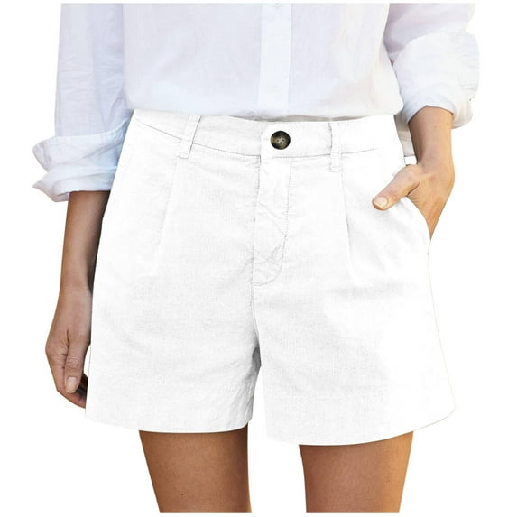 Diufon Womens Cargo Shorts for Women Solid Color Pleated Shorts High Waist Button Shorts with Pockets