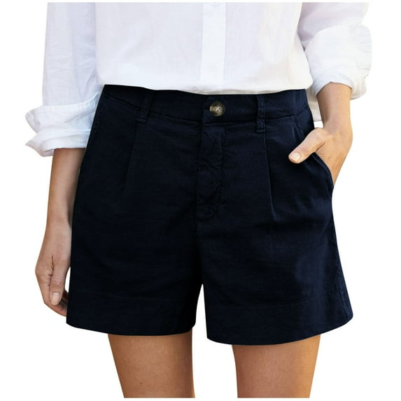 Diufon Womens Cargo Shorts for Women Solid Color Pleated Shorts High Waist Button Shorts with Pockets