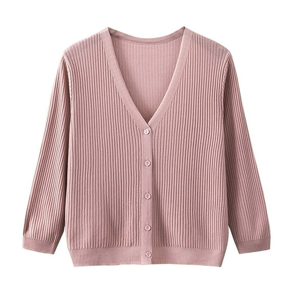 Diufon Womens Casual Cardigans Fall Solid Color Knit Coats V Neck Button Long Sleeve Tops