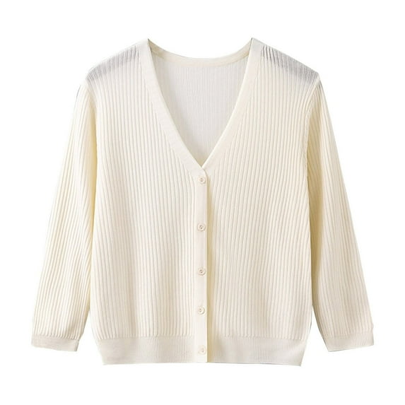 Diufon Womens Casual Cardigans Fall Solid Color Knit Coats V Neck Button Long Sleeve Tops