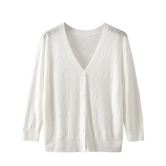 Diufon Womens Casual Cardigans Fall Solid Color Knit Coats V Neck Button Long Sleeve Tops