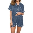 thumbnail image 1 of Diufon Womens Casual Pjs Sets Lapel Button Short Sleeve Shirts with Pockets Elastic Waist Shorts Sets, 1 of 4