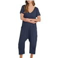 thumbnail image 1 of Diufon Womens Casual Rompers Solid Color Capris Playsuits V Neck Short Sleeve Bodysuits with Pockets, 1 of 5
