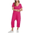 thumbnail image 1 of Diufon Womens Casual Rompers Solid Color Capris Playsuits V Neck Short Sleeve Bodysuits with Pockets, 1 of 5