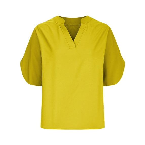 Diufon Womens Casual Shirts Summer Solid Color Breathable Tops Short Sleeve V Neck T-Shirts