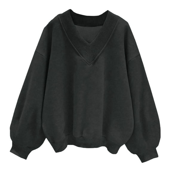 Diufon Womens Casual Sweatshirts Fall Solid Color Pullover Tops V Neck Long Sleeve Blouses