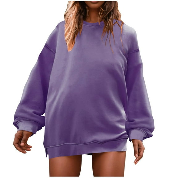 Diufon Womens Casual Sweatshirts Solid Color Blouses Round Neck Long Sleeve Pullover Tops
