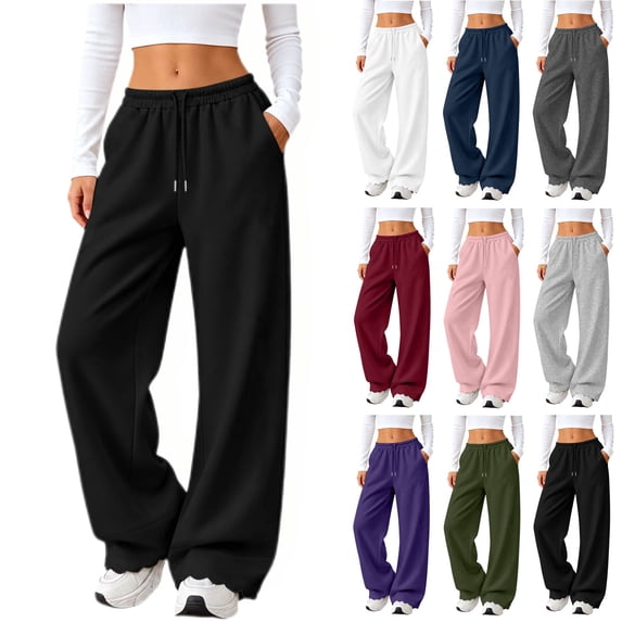 Diufon Women's Wide Leg Sweatpants Fall Trendy Drawstring Baggy Sweat Pants Scalloped Hem Workout Joggers with Pockets