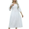 thumbnail image 1 of Diufon Womens Cotton Linen Drsses Casual Solid Color Maxi Dress Round Neck Half Sleeve Dress, 1 of 4