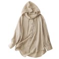 thumbnail image 1 of Diufon Womens Cotton Linen Shirts Solid Color Drawstring Hoodies Button Long Sleeve Tops, 1 of 3