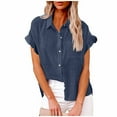 thumbnail image 1 of Diufon Womens Cotton Linen Shirts Summer Casual Solid Color Tees Short Sleeve Button Tops with Pockets, 1 of 5