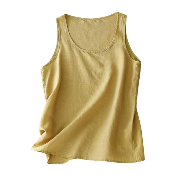 Diufon Womens Cotton Linen Tank Tops Round Neck Sleeveless Tops Summer Solid Color Vest