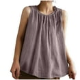 thumbnail image 1 of Diufon Womens Cotton Linen Tank Tops Summer Casual Sleeveless Tie Shoulder Loose Blouse Pleated Crewneck Vest, 1 of 8