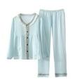 thumbnail image 1 of Diufon Womens Cotton Pajama Sets Round Neck Ruffle Button down Long Sleeve Tops Elastic Waist Pants, 1 of 2
