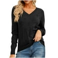 thumbnail image 1 of Diufon Womens Cotton Sweaters Fall Casual Solid Color Blouses V Neck Long Sleeve Blouses, 1 of 5