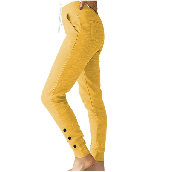 Diufon Womens Cotton Sweatpants Solid Color Legging Pants High Waist Button Pants with Pockets