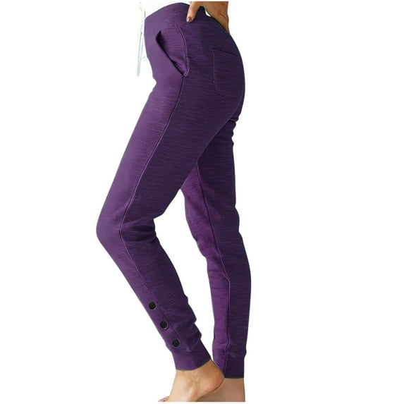 Diufon Womens Cotton Sweatpants Solid Color Legging Pants High Waist Button Pants with Pockets