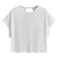 thumbnail image 1 of Diufon Womens Crop Tops Crossover Backless Round Neck Short Sleeve Tees Solid Color Blouses, 1 of 5