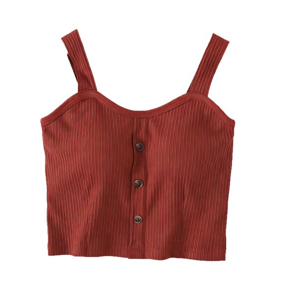 Diufon Womens Crop Tops Wide Strap Button Decor Tank Top with Built-in Bra Ribbed Knit Stretch Basic Camisole