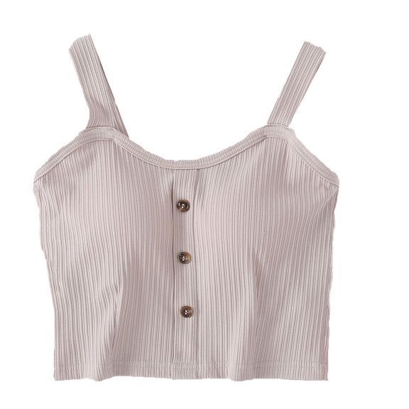 Diufon Womens Crop Tops Wide Strap Button Decor Tank Top with Built-in Bra Ribbed Knit Stretch Basic Camisole