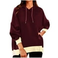 thumbnail image 1 of Diufon Womens Drawstring Hoodies Color Block Pullover Tops Long Sleeve Sweatshirts with Pockets, 1 of 6