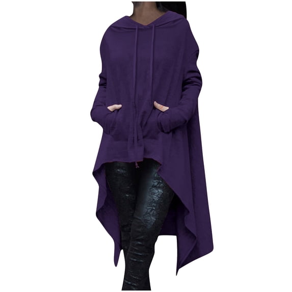 Diufon Womens Drawstring Hoodies Irregular Hem Sweatshirts Long Sleeve Pullover Tops with Pockets