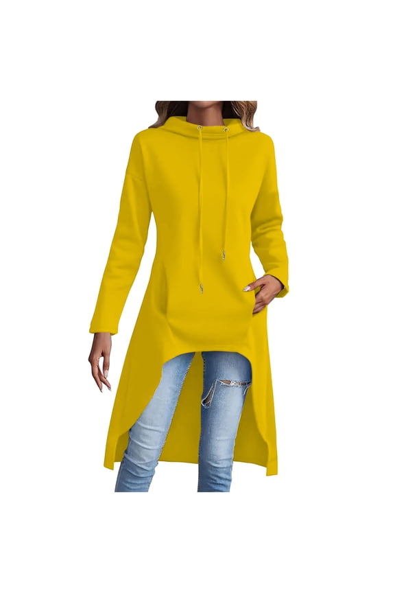 Womens Drawstring Hoodies Irregular Hem Sweatshirts Long Sleeve Pullover Tops with Pockets