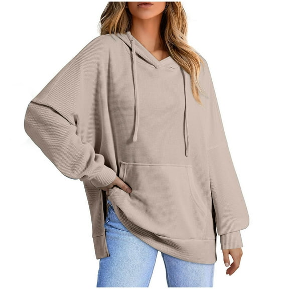 Diufon Womens Drawstring Hoodies Tops Solid Color Sweatshirts Long Sleeve Pullover Tops with Pockets