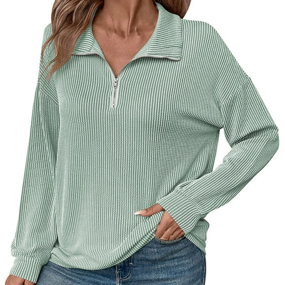 Diufon Womens Fall Blouses Casual Solid Color Pullover Tops Half Zipper Long Sleeve Tops