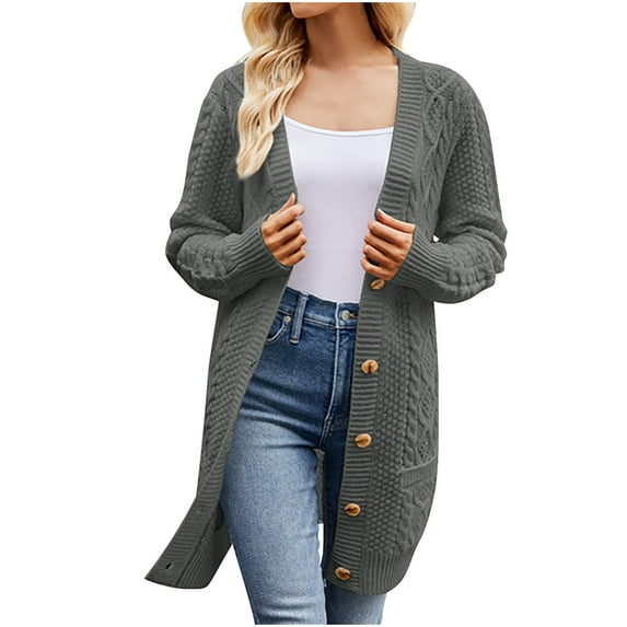 Diufon Womens Fall Cardigans Solid Color Comfortable Sweaters Long Sleeve Button Overcoat