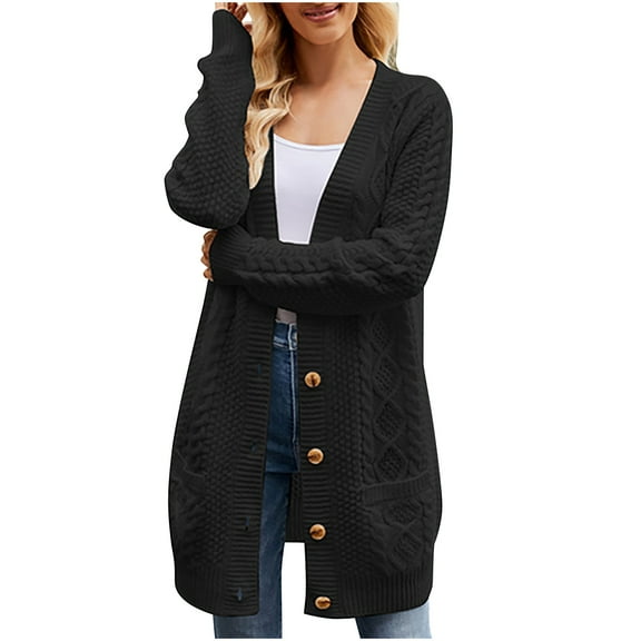 Diufon Womens Fall Cardigans Solid Color Comfortable Sweaters Long Sleeve Button Overcoat