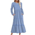 thumbnail image 1 of Diufon Womens Fall Casual Dresses Stripe Printed Maxi Dress Round Neck Long Sleeve Dress with Pockets, 1 of 4