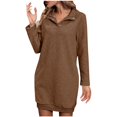 thumbnail image 1 of Diufon Womens Fall Dresses Lapel Button Long Sleeve Dress Casual Solid Color Mini Dress, 1 of 6