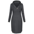 thumbnail image 1 of Diufon Womens Fall Dresses Solid Color Drawstring Hoodies V Neck Button Long Sleeve Dress, 1 of 3