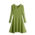 thumbnail image 1 of Diufon Womens Fall Knit A-Line Dresses Casual Solid Color Dress Lapel V Neck Long Sleeve Dress, 1 of 3